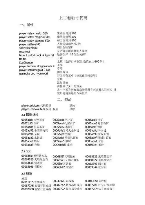 上古卷轴5重置版获取装备代码