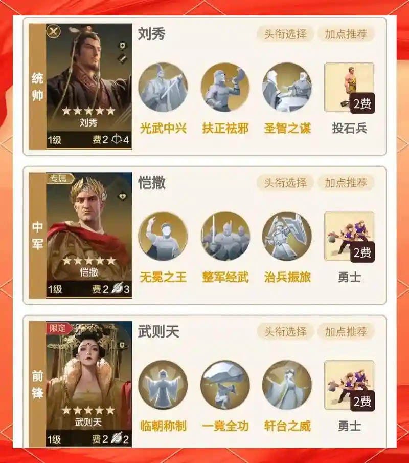 凯撒武则天阵容搭配，凯撒武将搭配插图
